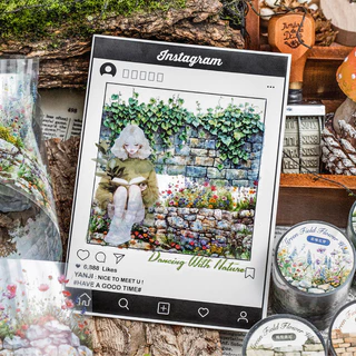 Journamm 50 มม.* 2 เมตร PET ดอกไม้เทปผนังตกแต่ง Junk Journal DIY Scrapbooking อุปกรณ์ Junk Journal Collage เทป