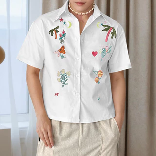 ไม่แน่นอน เสื้อเชิ้ตฤดูร้อนปักลายพิมพ์ลายสําหรับผู้ชาย