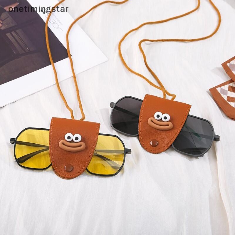Onetimingstar แว่นตากันแดดน้ำหนักเบาPU หนัง สายคล้องคอ กระเป๋าใส่แว่น การ์ตูน ปากสติกเกอร์ อุปกรณ์เส