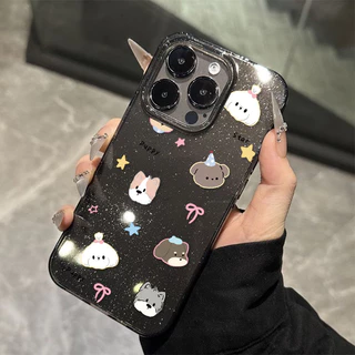 เคส iPhone 16 Pro Max iPhone 11 เคสใสแบบแวววาว TPU นุ่มสีสันสดใส สัตว์น่ารักและสวยงาม Compatible iPhone15 Pro max 14 13