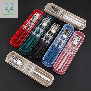 DOOULADY ชุดช้อนส้อมตะเกียบช้อน 3 In 1 สแตนเลสอาหารเย็นพร้อมกล่องบนโต๊ะอาหาร Flatware ชุด Travel Camping Flatware TH