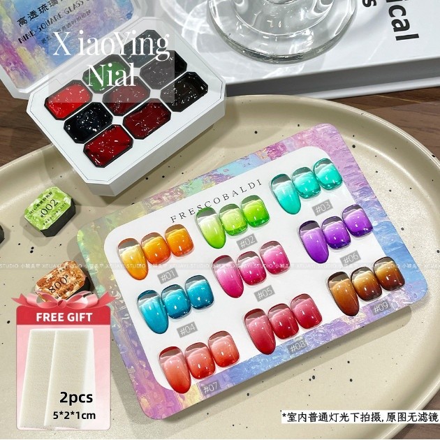 【Gifts】Color Phototherapy Gel เจลยูวีที่ทนทานสูง Nine-grid pat-pat กาวความโปร่งใสสูงแก้วล้างฟรียาทาเล็บ