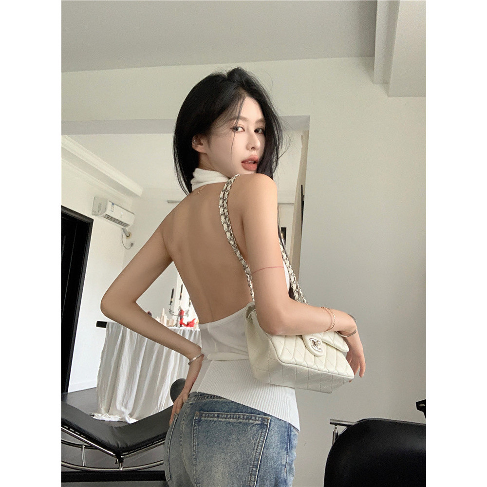 🍐เสื้อกล้าม สีพื้น ผ้านุ่ม คล้องคอ หลากสีเสื้อครอป เกาหลี โชว์หลัง ทรงสวย เซ็กซี่ แฟชั่นฤดูร้อน จัดส่งทันที - รูปที่ 3