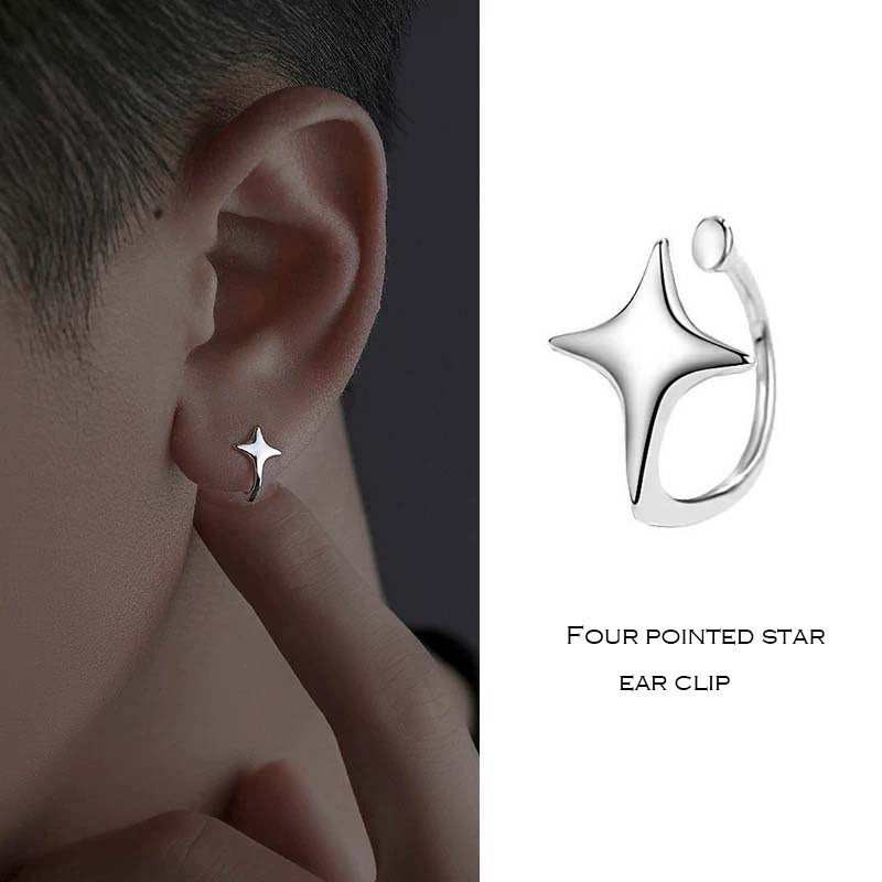 925 เงินสเตอร์ลิง Minimalist Star คลิปหู สำหรับผู้หญิงและผู้ชายนอกกะโหลก วัยรุ่น Cuff เครื่องประดับ