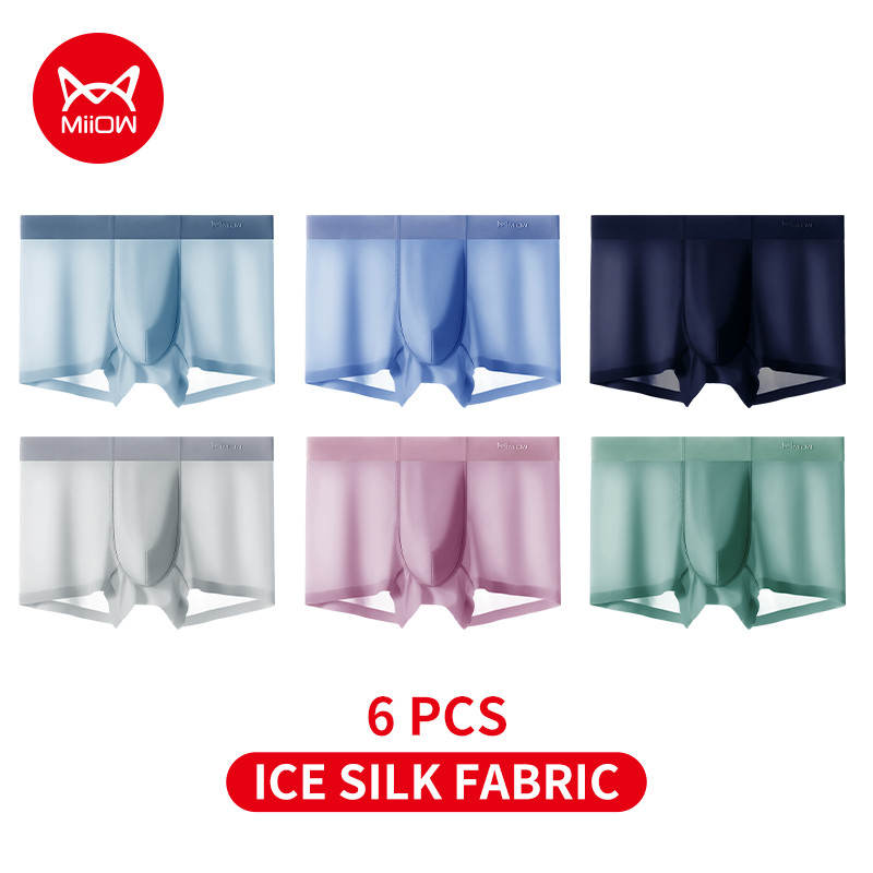 MiiOW 6 ชิ้น ผ้าไหมน้ำแข็ง เซ็กซี่ นักมวยชาย Graphene Boxershorts MRY006
