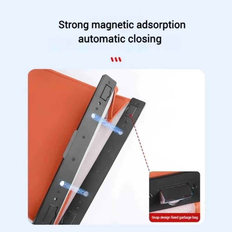 d9 ถุงขยะในรถยนต์แบบแขวนแม่เหล็ก หนัง pu ถังขยะกันน้ํา เบาะนั่งด้านหลัง กระเป๋าเก็บของแบบพับได้ ถังขยะภายใน - รูปที่ 3