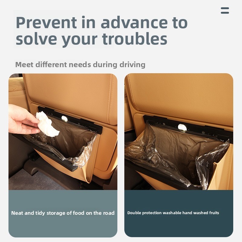 d9 ถุงขยะในรถยนต์แบบแขวนแม่เหล็ก หนัง pu ถังขยะกันน้ํา เบาะนั่งด้านหลัง กระเป๋าเก็บของแบบพับได้ ถังขยะภายใน - รูปที่ 4