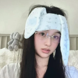 SEVENHOME3E Lop Ear Rabbit Hairband, ยืดการ์ตูน Bunnies Eye Shade, แฟชั่น Kawaii นุ่มกระต่ายหวาน Blindfold ล้างหน้า