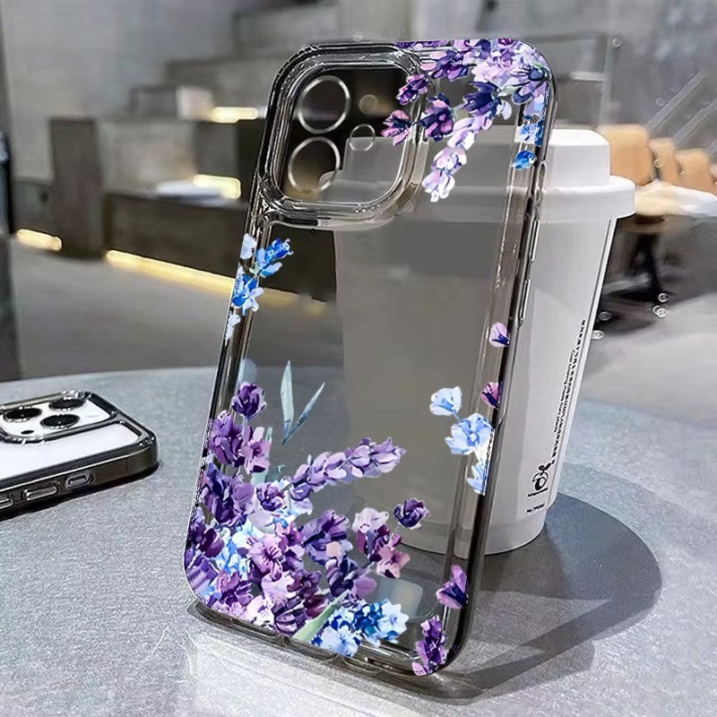 Clear Softเคสโทรศัพท์สําหรับiPhone 16 15 14 13 11 12 Pro Max 16E X XS XR 7 8 Plus SE 2020 ดอกไม้น่ารักพิมพ์ฝาครอบ
