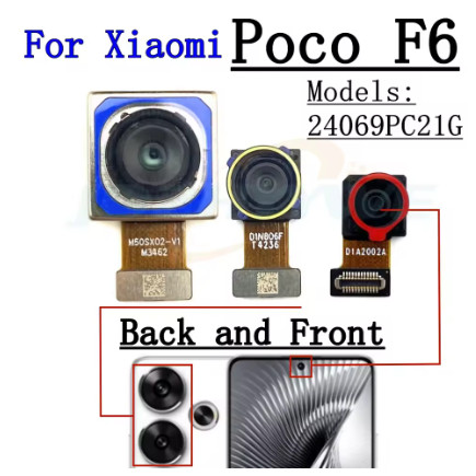 กล้องด้านหน้าด้านหลังสําหรับ Xiaomi Poco F6 Backside Frontal Selfie หลังกว้าง Facing หลักโมดูลกล้อง Flex Cable