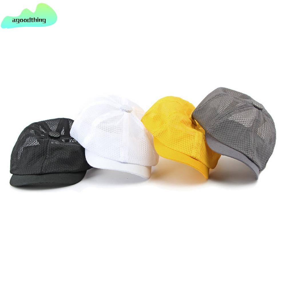 AGOODTHING Newsboy หมวก, Retro Breathable Flat Peaked หมวก, Casual สีทึบตาข่ายปรับจิตรกร Beret หมวก