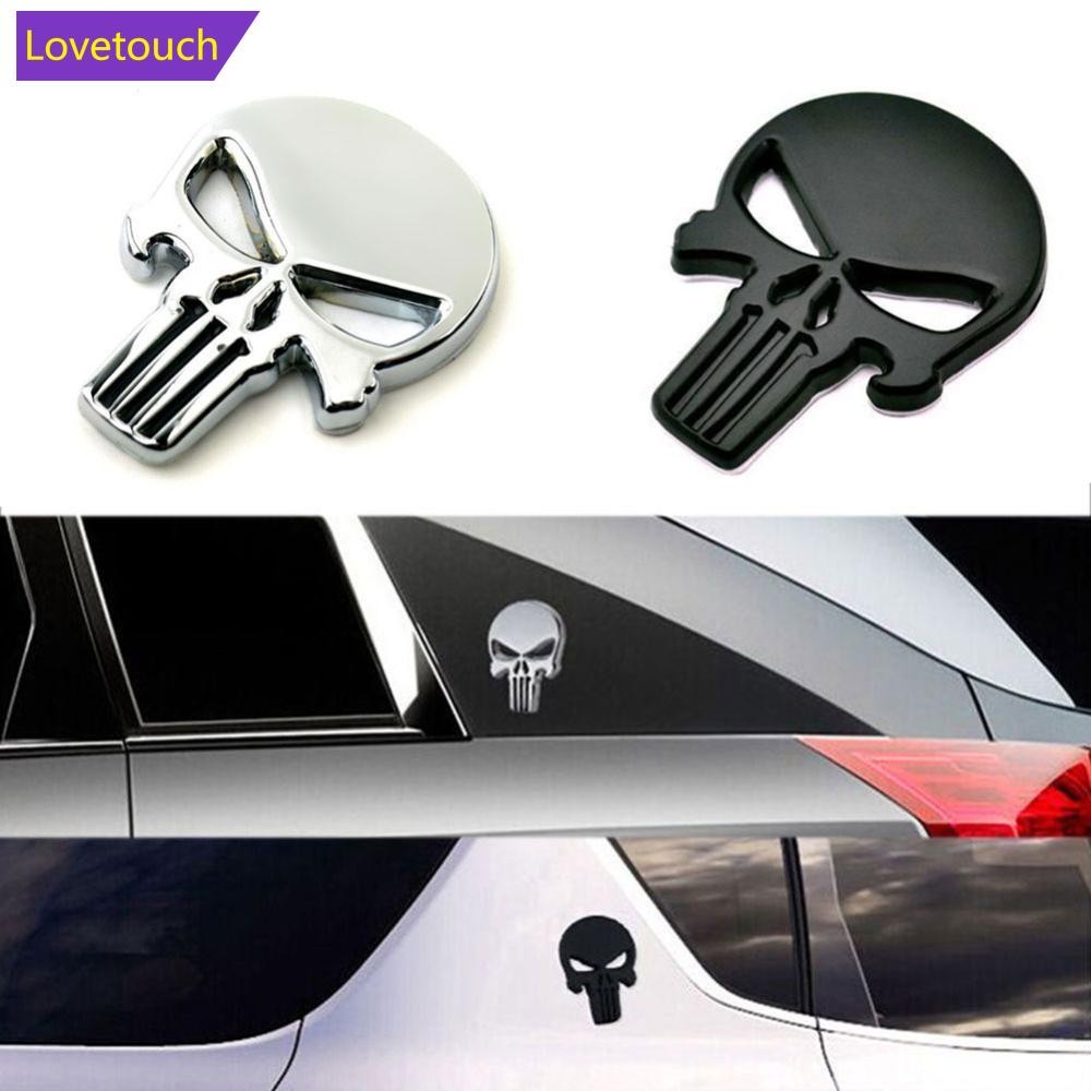 LOVETOUCH 3D โลหะป้ายสัญลักษณ์สติกเกอร์รูปลอก Punisher Skull รถรถจักรยานยนต์สติกเกอร์กันน้ํา J4L7