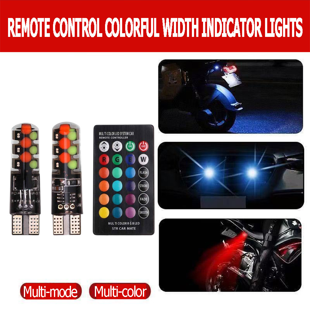 หลอดไฟ LED ไฟหน้า Motocycle RGB หลอดไฟกันน้ํารถยนต์ LED RGB T10 รีโมทคอนโทรลหลากสี