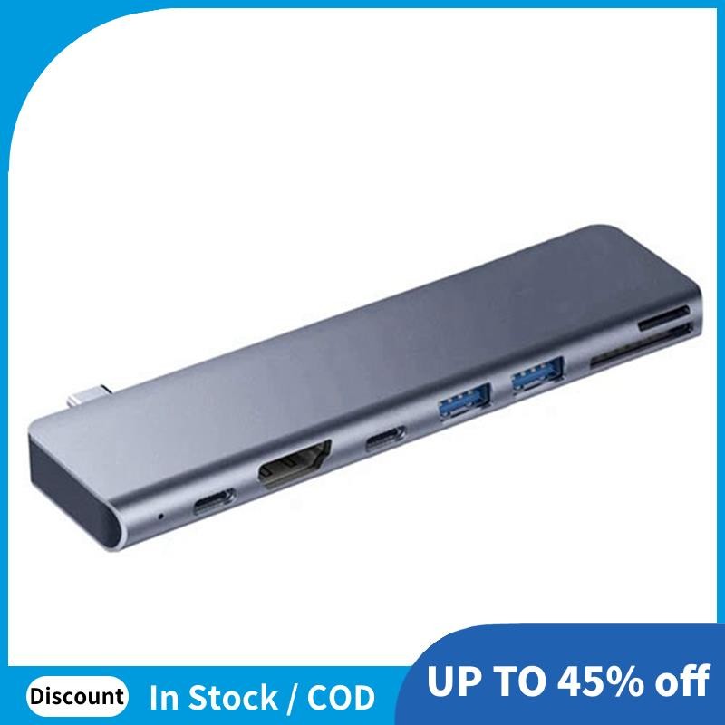 Tebe 7 in 1 Type-C Hub USB -C ถึง 4K - รองรับ USB 3.0 SD/TF PD Fast Charging Splitter USB C Docking 