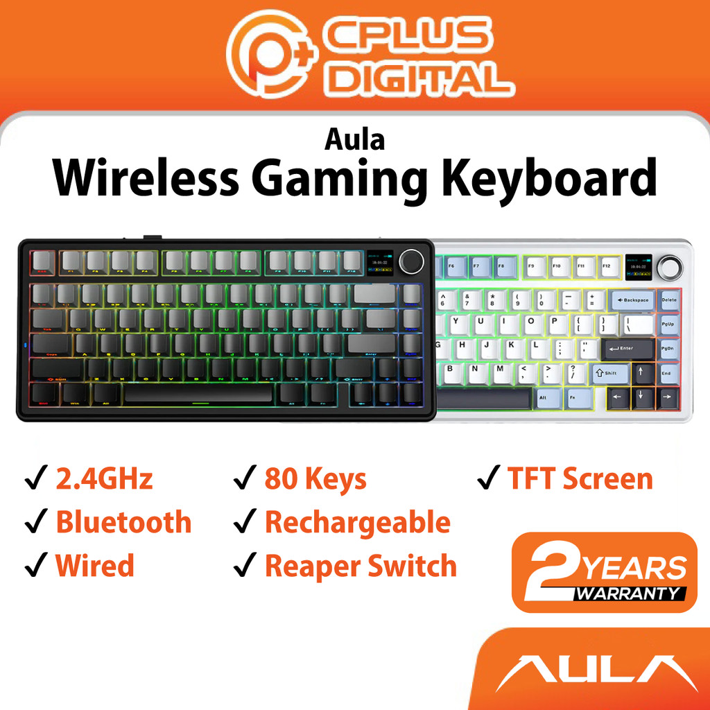 AULA F75 Max คีย์บอร์ดไร้สาย 80 คีย์ RGB 3 โหมด 2.4G/ BT/ ปะเก็นแบบมีสาย Hot-swap