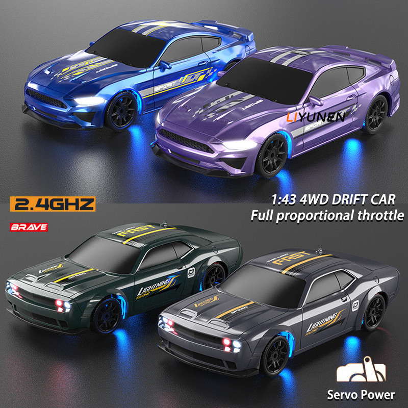Professional 1:43 MINI 4WD RC Drift รถ Servo พวงมาลัย Full Proportional คันเร่งรีโมทคอนโทรล Dodge Mustang Racing 1/43 รถขนาดเล็กรุ่นความเร็วสูง Race รถของขวัญของเล่น