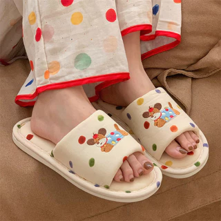 XIXITIAO รองเท้าแตะผ้าลินินญี่ปุ่น Polka Dot Four Seasons Universal Home ผ้าฝ้ายลินินรองเท้าชั้นผู้หญิง