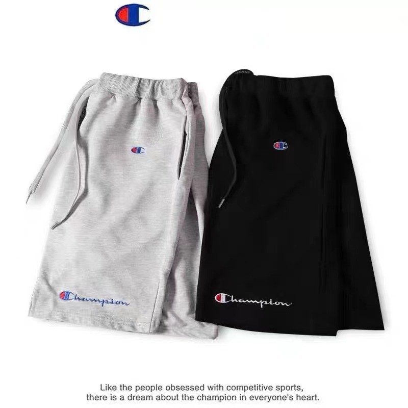 Champion Champion Basic ปัก Cropped Pants ผู้ชายผู้หญิงสีดําสีขาวกีฬากางเกงขาสั้นลําลอง