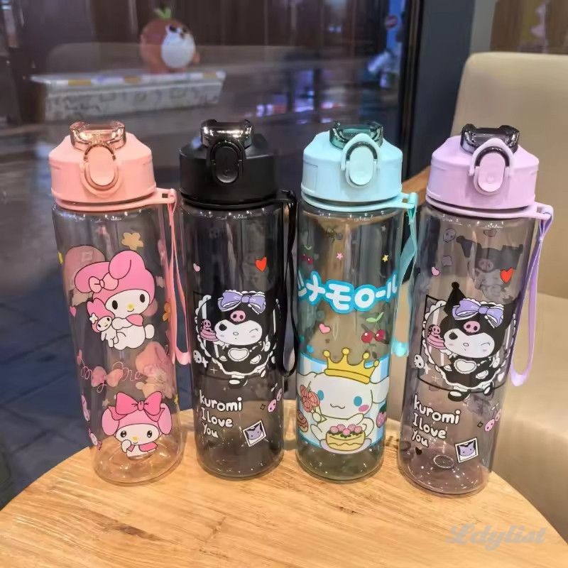 ღ ขวดน้ำ Sanrio Kuromi My Melody ขนาด 800 มล. แก้วน้ำสำหรับเด็กผู้หญิง ลายการ์ตูนอนิเมะ แก้วน้ำสำหรับเล่นกีฬากลางแจ้ง น้ำหนักเบา