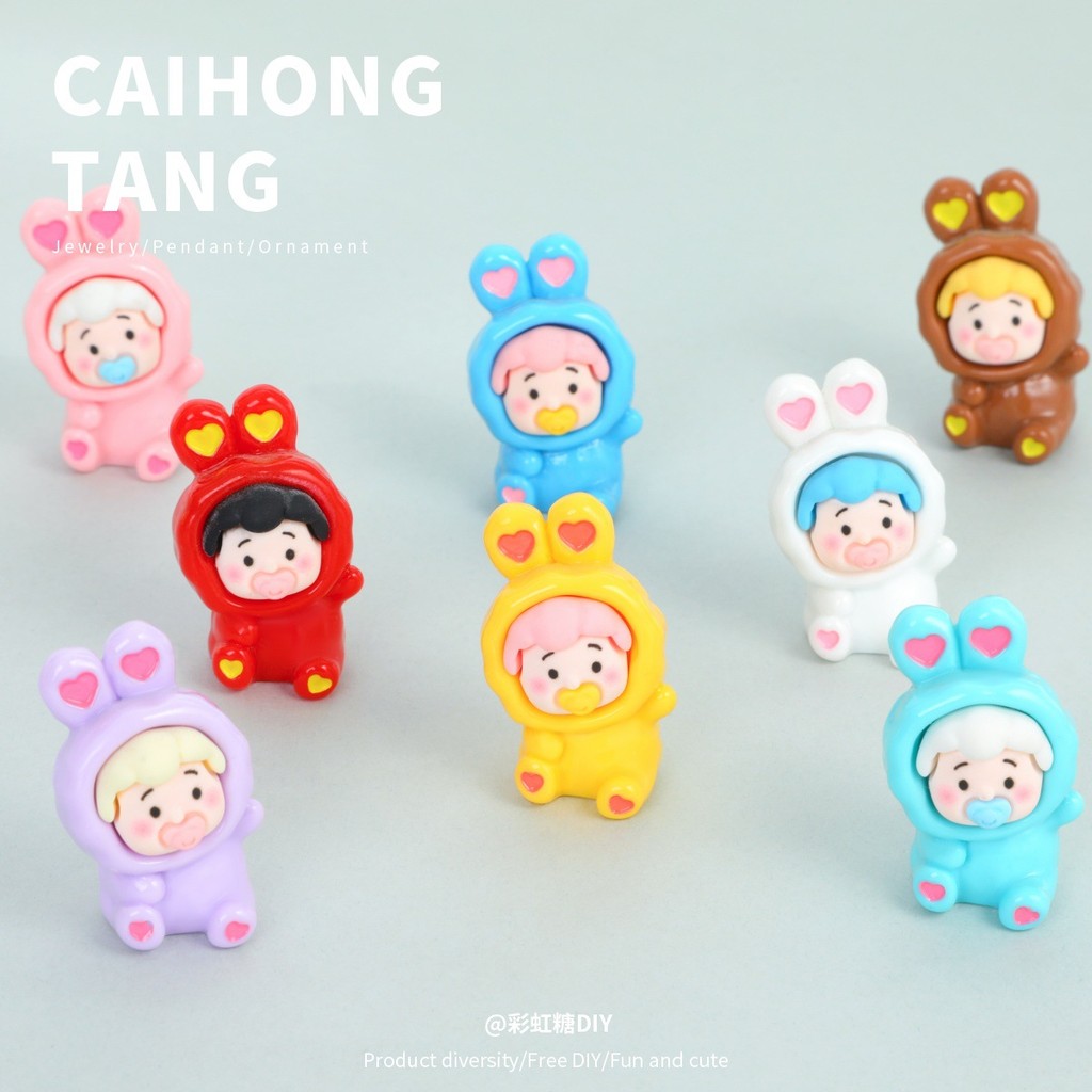 8 ชิ้นสีทึบ Pacifier นั่งกระต่าย Hear หูเรซิ่น Charms สําหรับ DIY (11-449)