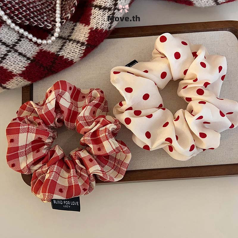 ในไทย-พร้อมส่ง✨PlaidPolka Dotเชือกผมลำไส้ขนาดใหญ่หวานสาวเชือกผมหลากหลายหลังม้าชุดหัว-Move