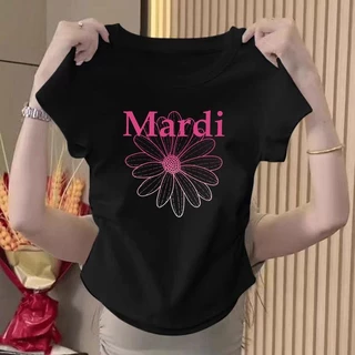 เสื้อรัดรูปเสื้อครอปฤดูร้อนอเนกประสงค์บางบาง คอกลม แขนสั้น ทรงสลิมฟิต แสดงผอม เสื้อยืดครอป เสื้อผ้าสำหรับสาวอ้วน เสื้อคร