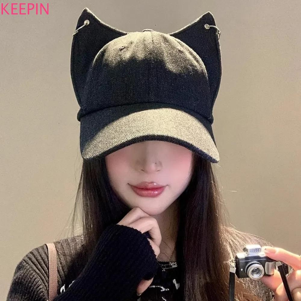 KEEPIN Women Peaked Cap, ครีมกันแดดกลางแจ้งหูแมวเบสบอลหมวก,ใหม่น่ารัก Y2k Casual Sun Hat Girl