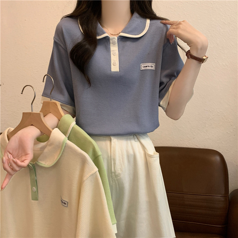 TAYCEN M-2XL เสื้อยืดโปโล แขนสั้น พิมพ์ลาย เกาหลี สําหรับผู้หญิง ธรรมดา