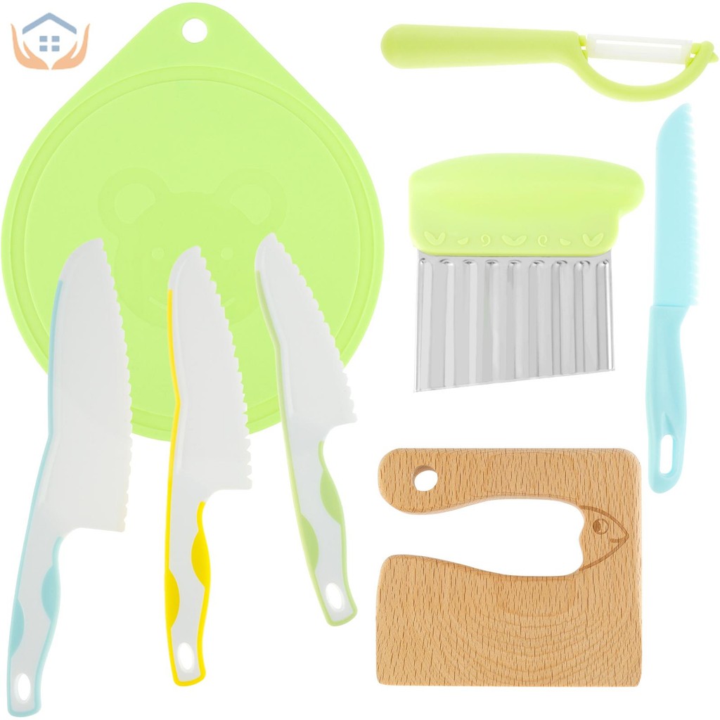 8ชิ้นเด็กทําอาหารตัดชุดปลอดภัยนํามาใช้ใหม่พลาสติกเด็กวัยหัดเดินครัวตัดชุดที่มีเครื่องตัดไม้ตัดหยักสํ