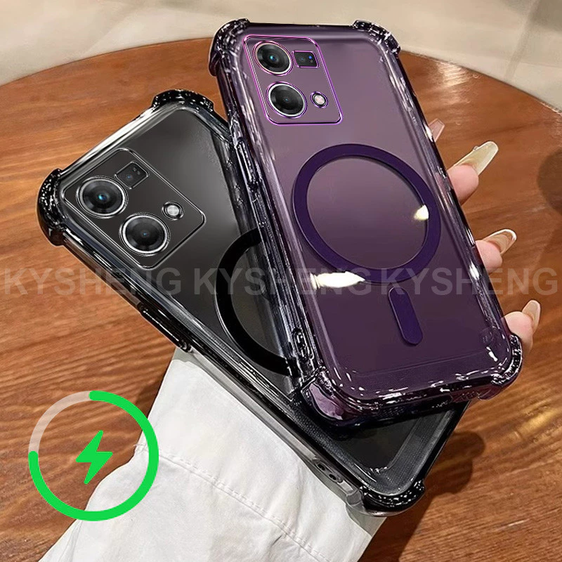 สําหรับ OPPO Reno 5 6 7 PRO 7 SE 4G เคสโทรศัพท์ TPU ชาร์จแม่เหล็กสี่มุม anti drop โปร่งใส soft shell WBQ