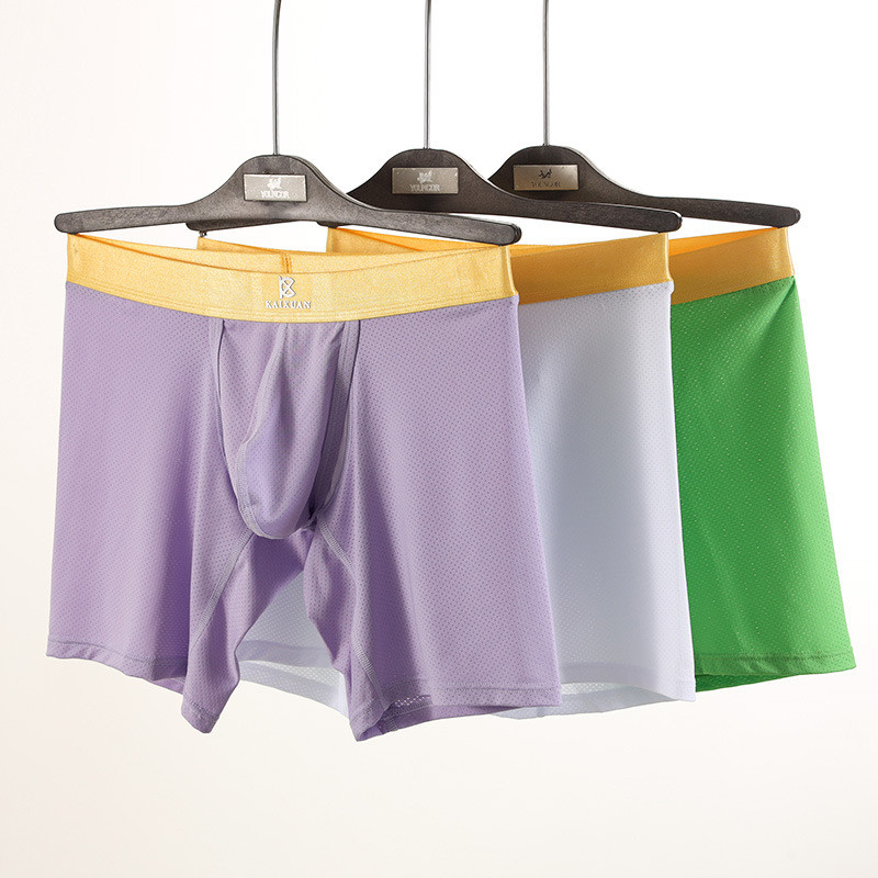 ผู้ชายผ้าไหมน้ำแข็งตาข่ายนุ่มไม่ซ้ำกันยาวป้องกันการสึกหรอระบายอากาศเอวต่ำนักมวยเยาวชน KX029-PJ - รูปที่ 4