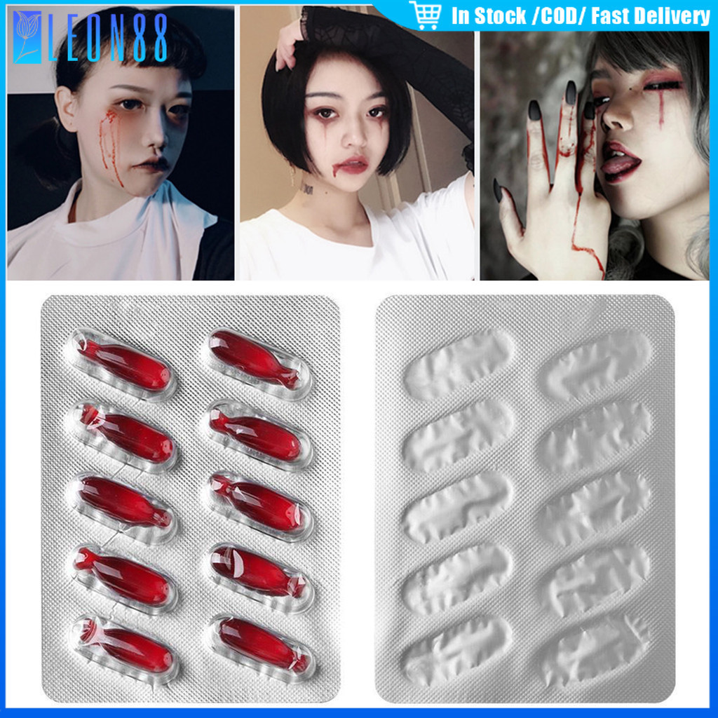 ของมาใหม่！แคปซูลเลือดปลอม 10เม็ด แต่งหน้าฮาโลวีน แต่งหน้าผี ล้างออกได้