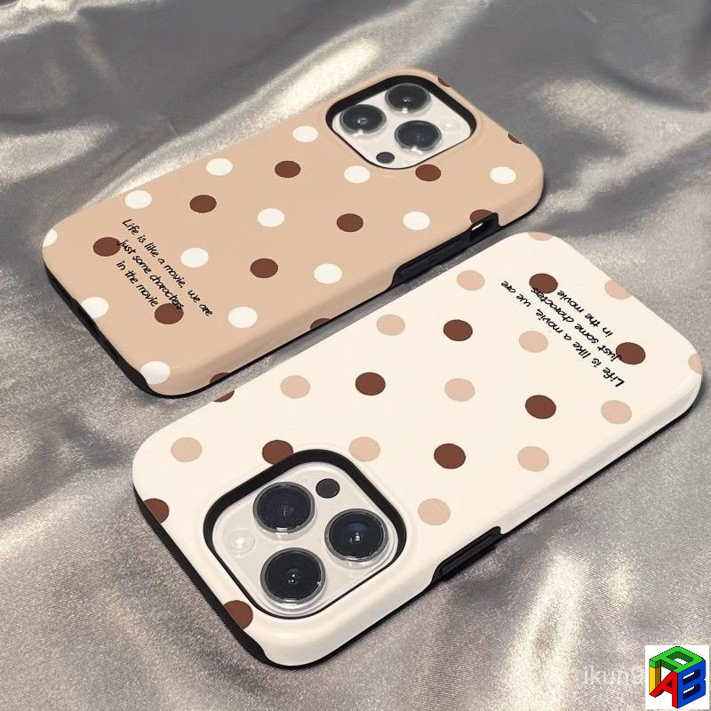 สองชั้นครีมน้ําตาลลายจุด2-in-1เคสโทรศัพท์สําหรับiPhone 16/17Promax 15Promax 14 13pro 12Promax 11Promax XR Xsmax 7/8Plus Anti-Dropฝาครอบป้องกัน