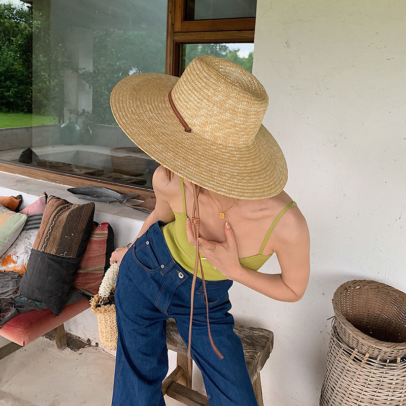 ขายร้อน! หมวกฟาง F&X หมวกปานามาแจ๊สสำหรับผู้หญิง หมวกชายหาดกันลมปีฤดูร้อน หมวกปีกกว้าง