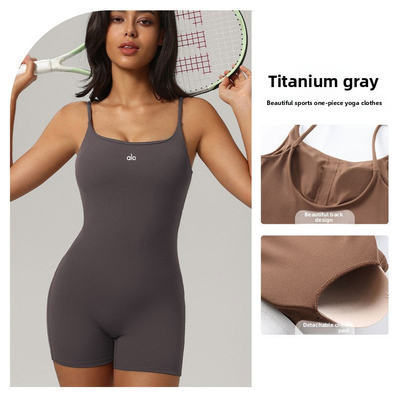 จั๊มสูทสลิงโยคะเปลือย พร้อมแผ่นรองหน้าอก ชุดกีฬารัดรูปสำหรับผู้หญิง - รูปที่ 4