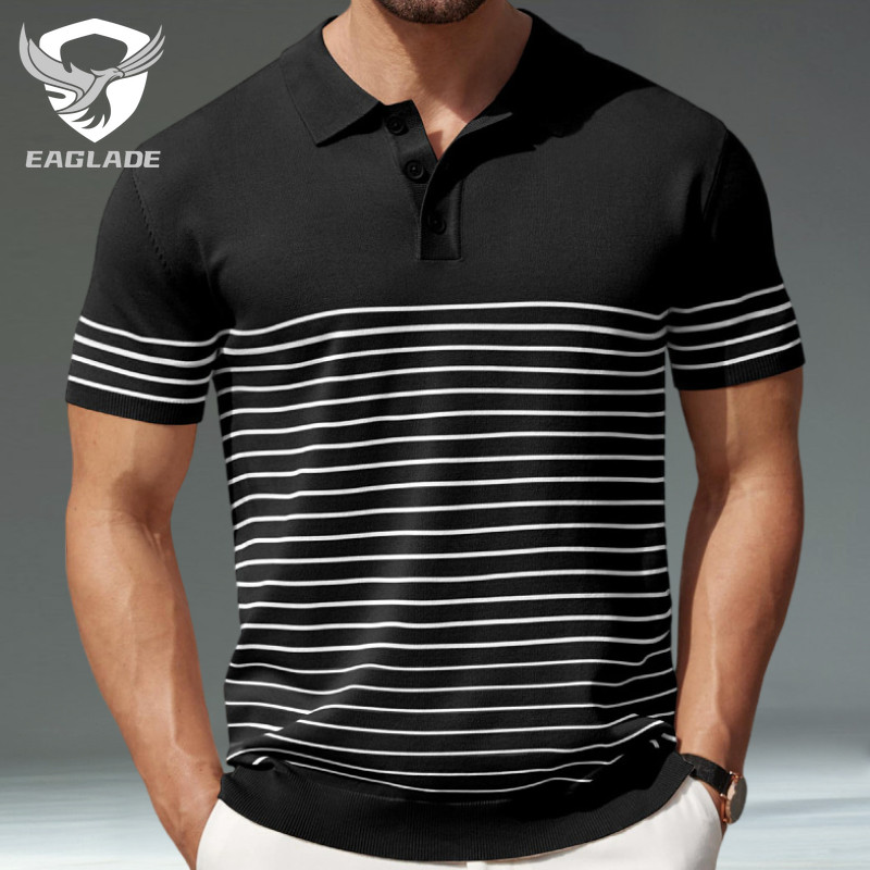 EAGLADE เสื้อยืดโปโลผู้ชายคอปกสําหรับ Man Breathable SY0151 สีดํา K11