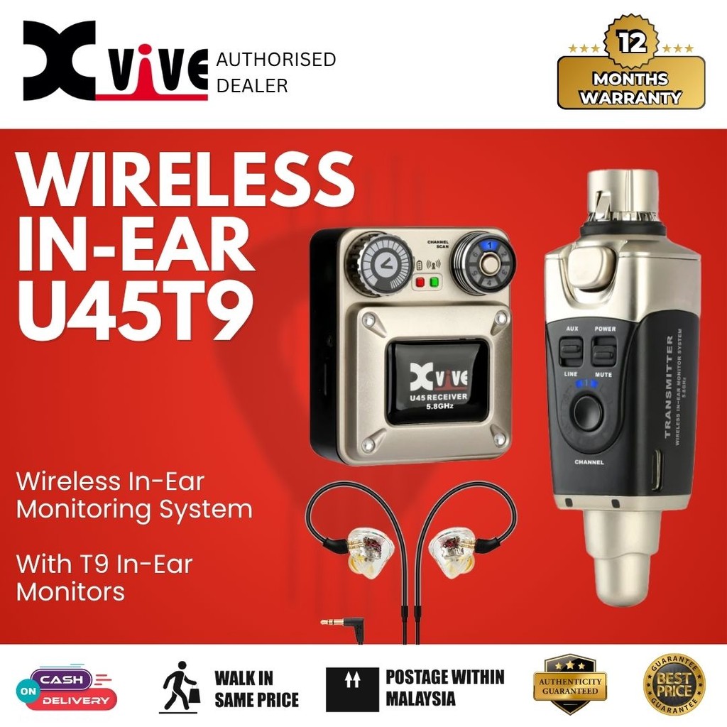 Xvive U45T9 5.8GHz ระบบตรวจสอบอินเอียร์ไร้สายพร้อมจอภาพอินเอียร์ T9