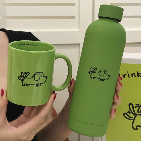 แก้วเก็บความเย็นเล็ก แก้วเก็บความเย็น Niche Non-Coke Green Puppy กระติกน้ําร้อนสแตนเลสถ้วยกาแฟเซรามิ