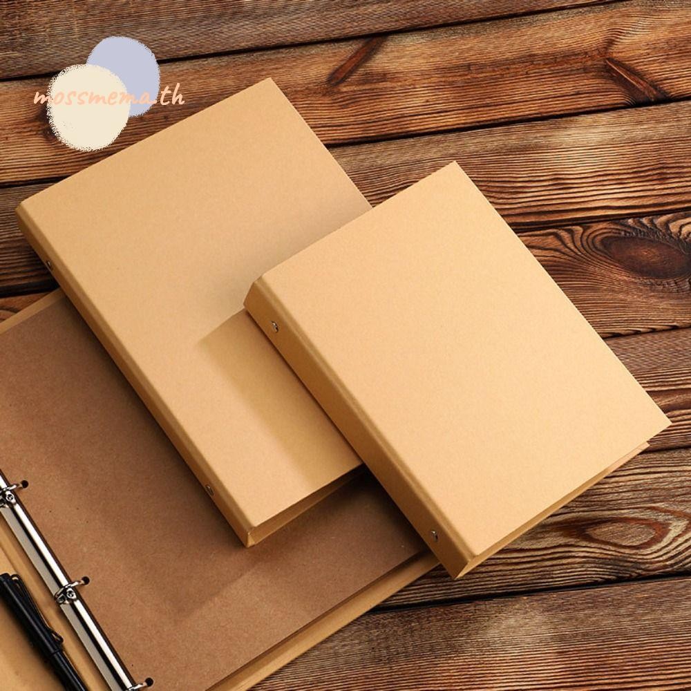 MOSSMEMA Binder File Clip, Vintage A5 B5 A4 กระดาษคราฟท์ Binder Cover, แฟ้มกระดาษคราฟท์โฟลเดอร์