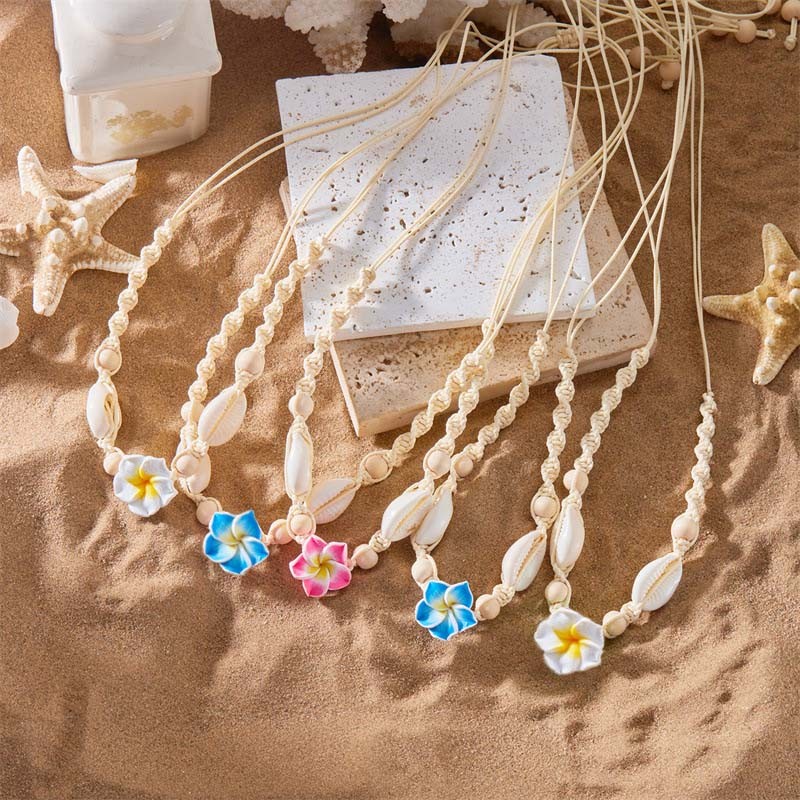COD-ในไทย💖สร้อยคอเปลือกหอยชายหาด Elegance เซรามิกอ่อนคุณภาพสูง ดอกไม้ ถักปรับได้-Kri