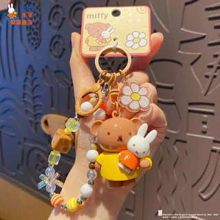 ของแท้ Miffy กระต่ายลูกปัดพวงกุญแจ Creative diy กระเป๋านักเรียนเครื่องประดับของขวัญคู่