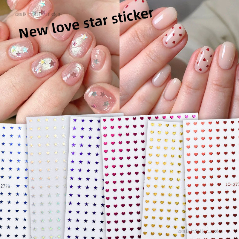สติ๊กเกอร์ติดเล็บลายหัวใจดาวขนาดเล็ก / สติ๊กเกอร์ตกแต่งเล็บลายดาวห้าแฉก 3 มิติ / แพทช์เครื่องประดับ DIY