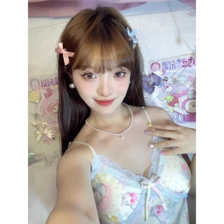 Hormones💘💘ชุดนอนผู้หญิง ชุดนอนสองชิ้น หลวม ชุดอยู่บ้าน สไตล์น่ารัก โบว์ ลูกไม้ สวมใส่สบาย ส่งไวจากไทย