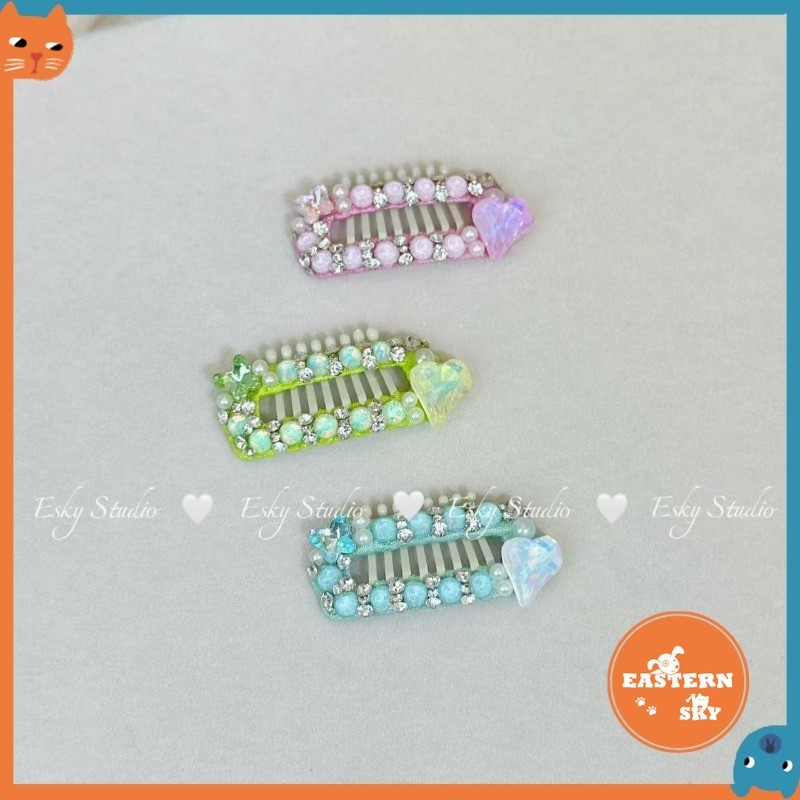 ฤดูร้อน Macaron Pet Baby Clip Love Diamond กิ๊บติดผมประณีต Maltes Yorkshire Bichon เครื่องประดับผม