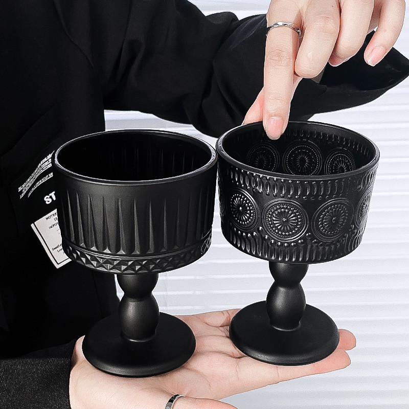 Retro เชิงเทียนเครื่องประดับสีดํา Sandblasted Matte Glass ฐานเทียนเครื่องประดับบรรยากาศตกแต่ง Photo Props
