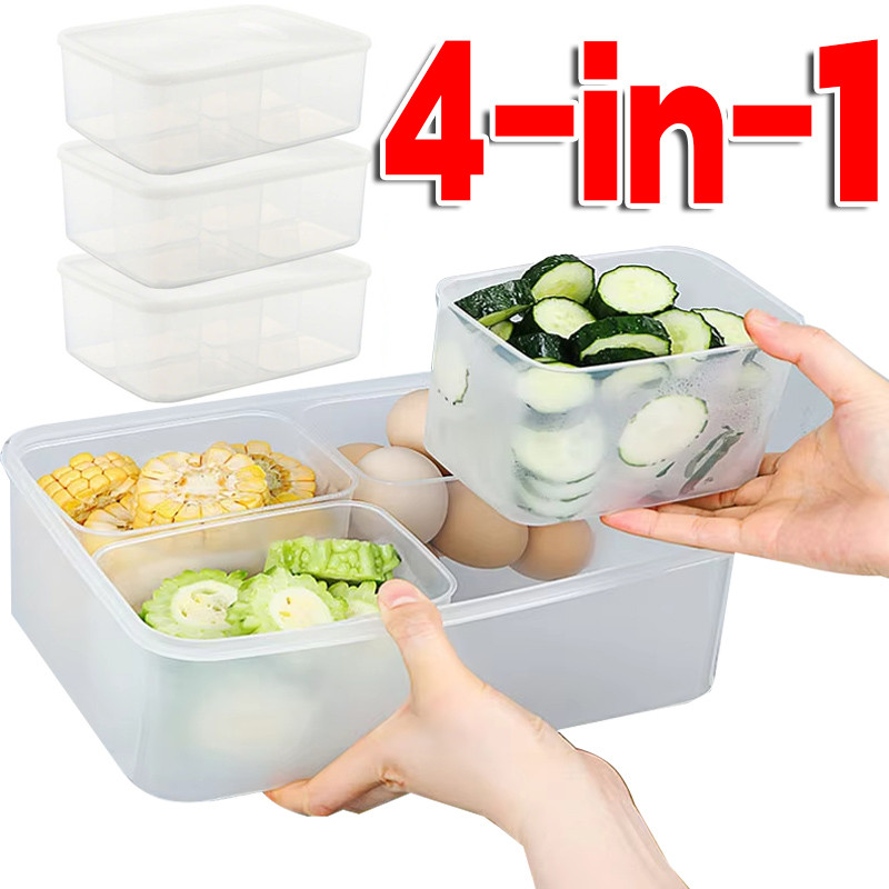 4กริด คมชัดยิ่งขึ้น การเรียงลําดับ กล่องเก็บของตู้เย็น-กล่องเก็บพลาสติกปิดผนึก-ผักผลไม้และเครื่องเทศภาชนะเก็บในครัว