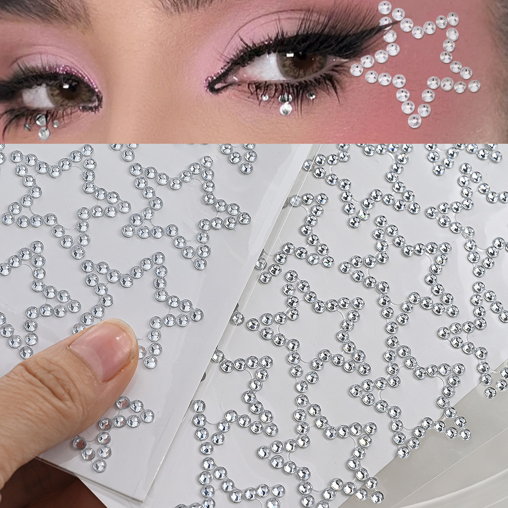 1 ชิ้น 3D Holow ดาวอัญมณี Face Eye สติกเกอร์ Pentagram Rhinestones Tattoo Decals สําหรับแต่งหน้า Y2K