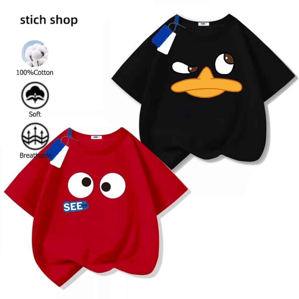 เสื้อผ้าเด็ก fashion นักเรียน การ์ตูน Big eyes Big beak แขนสั้น ผู้หญิง ผ้าซับน้ํา สไตล์เกาหลี ใหม่ ผ้าฝ้าย