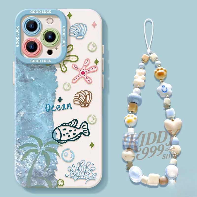 เคสสร้อยข้อมือลายปลาผูกโบว์สีฟ้าสุดฝันจากมหาสมุทร เคสไอโฟนIPhone 16 15 11 14 12 13 Pro Max XR 7 8 16 15 Plus XS Max X