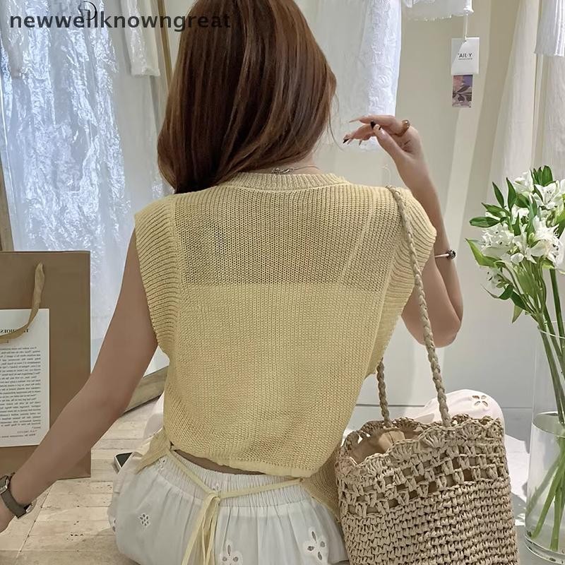 Newwellknowngreat ฤดูร้อนลำลองหลวมรอบคอ Backless Knot แขนสั้นเสื้อยืดสำหรับผู้หญิง CAD